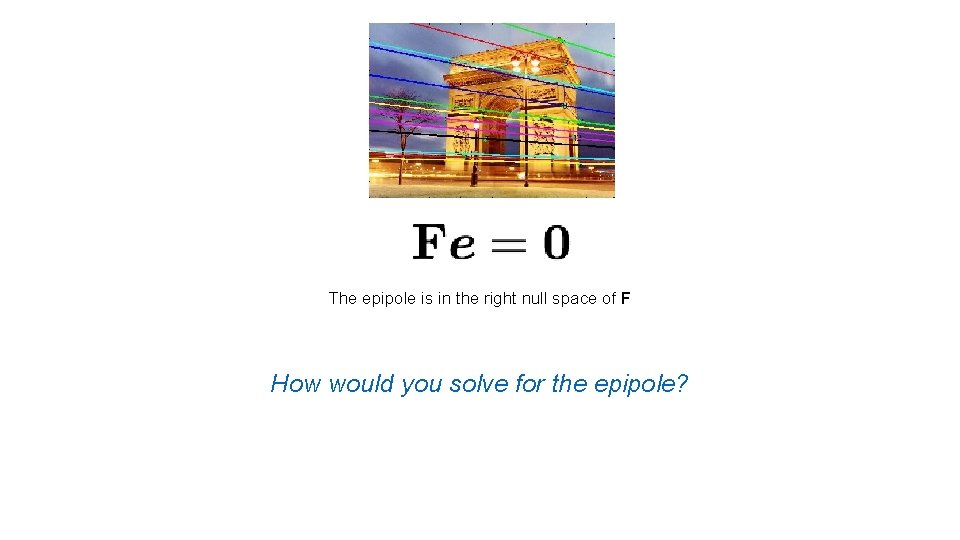 The epipole is in the right null space of F How would you solve