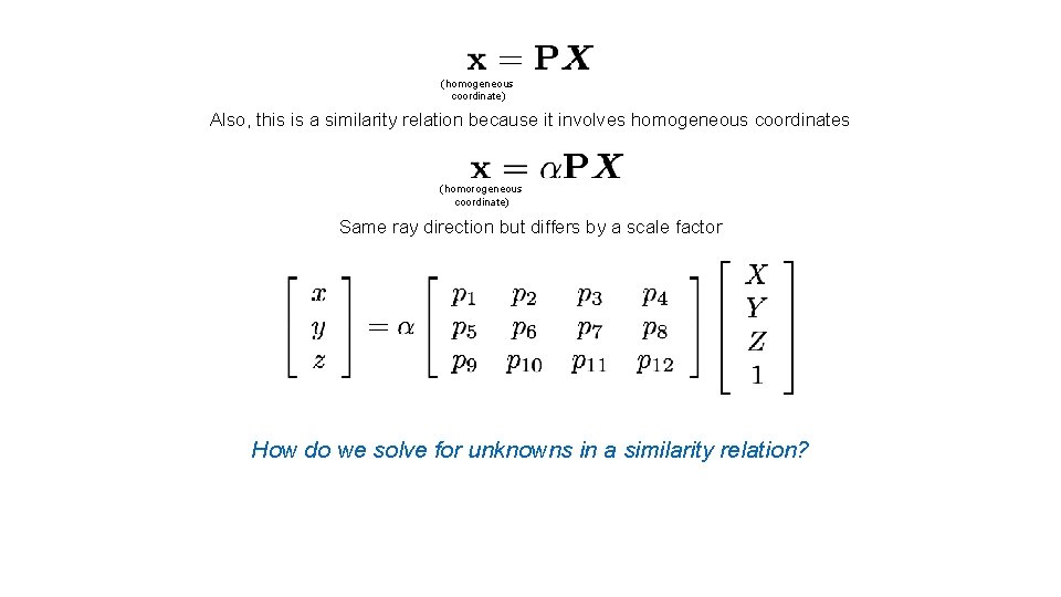 (homogeneous coordinate) Also, this is a similarity relation because it involves homogeneous coordinates (homorogeneous