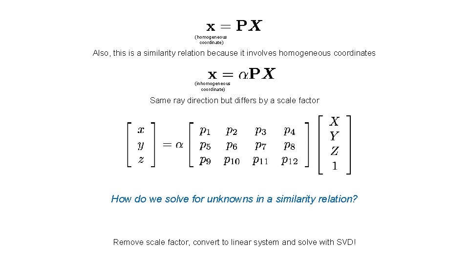 (homogeneous coordinate) Also, this is a similarity relation because it involves homogeneous coordinates (inhomogeneous