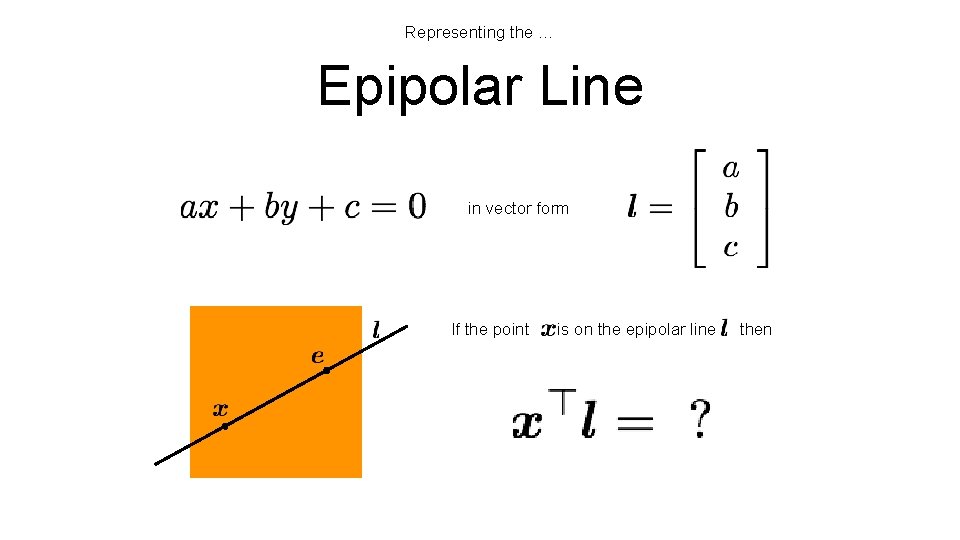Representing the … Epipolar Line in vector form If the point is on the
