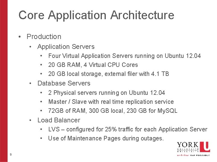 Core Application Architecture • Production • Application Servers • Four Virtual Application Servers running