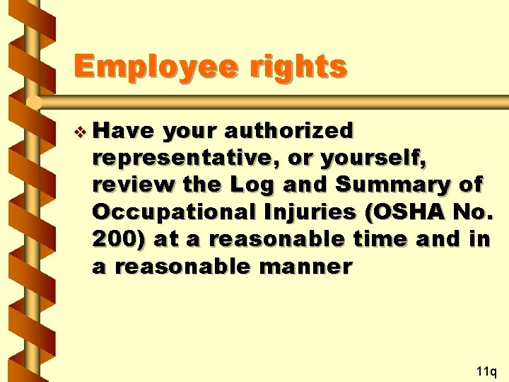Employee rights v Have your authorized representative, or yourself, review the Log and Summary