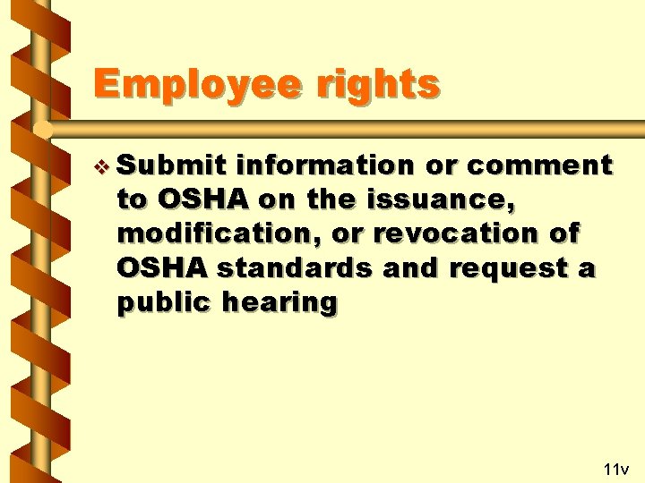 Employee rights v Submit information or comment to OSHA on the issuance, modification, or