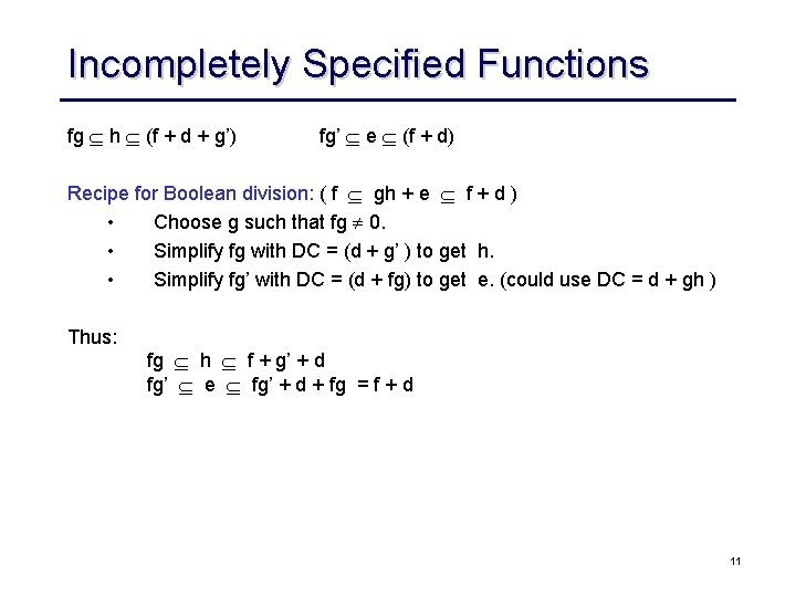 Logic Synthesis Boolean Division Courtesy Rk Brayton Ucb