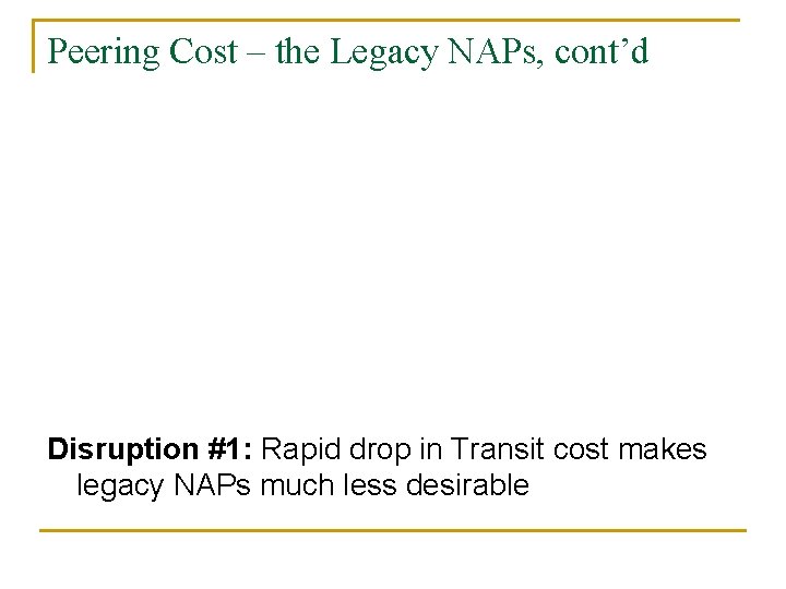 Peering Cost – the Legacy NAPs, cont’d Disruption #1: Rapid drop in Transit cost