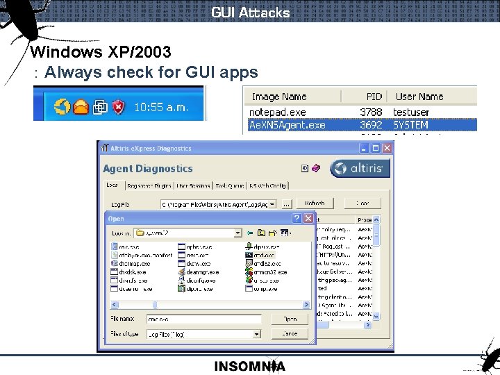 GUI Attacks Windows XP/2003 : Always check for GUI apps 