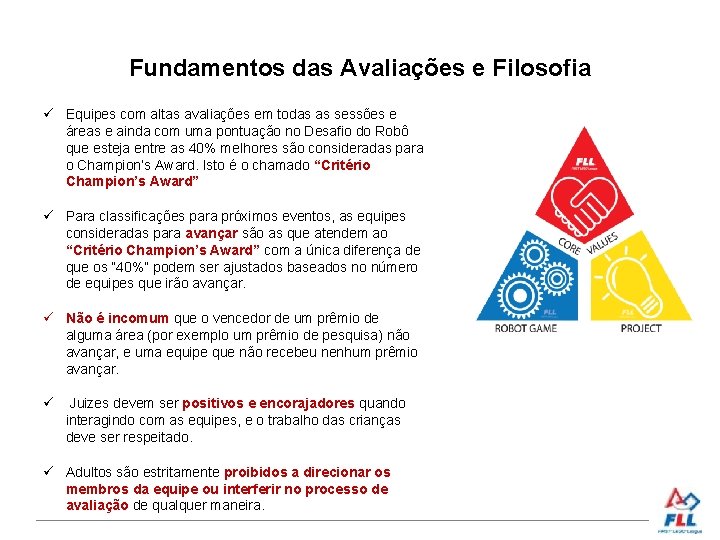 Fundamentos das Avaliações e Filosofia Equipes com altas avaliações em todas as sessões e
