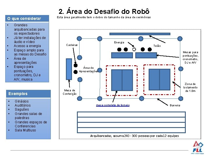 2. Área do Desafio do Robô O que considerar • • • Grandes arquibancadas