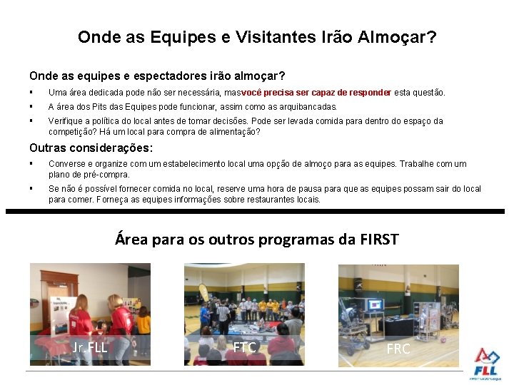 Onde as Equipes e Visitantes Irão Almoçar? Onde as equipes e espectadores irão almoçar?