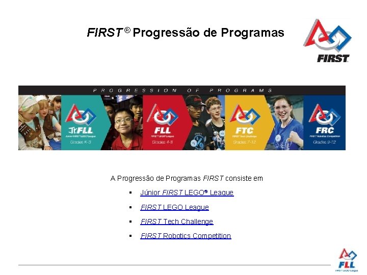 FIRST ® Progressão de Programas A Progressão de Programas FIRST consiste em § Júnior