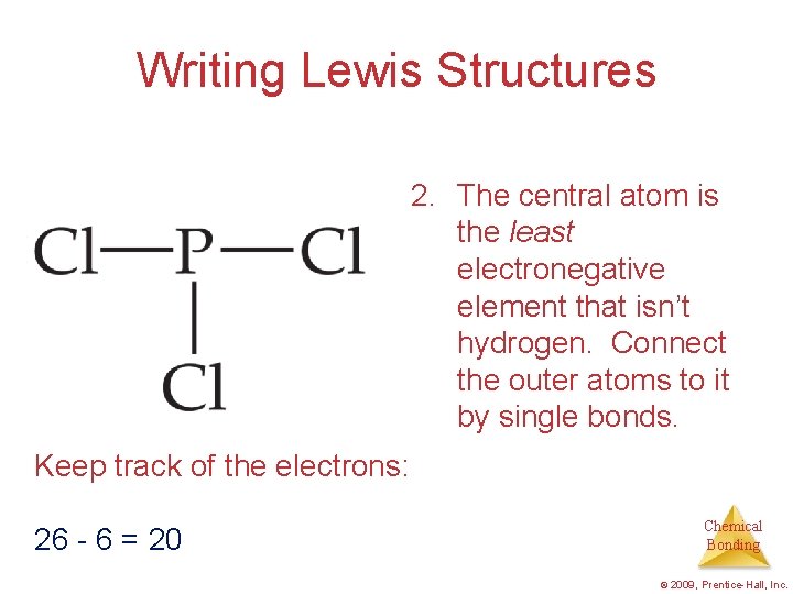 Writing Lewis Structures 2. The central atom is the least electronegative element that isn’t