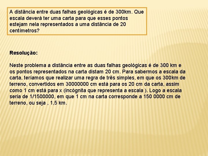 A distância entre duas falhas geológicas é de 300 km. Que escala deverá ter