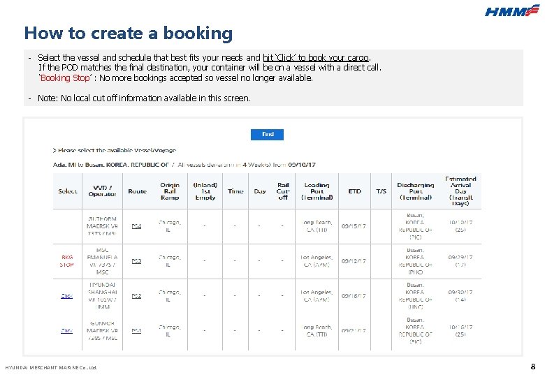 How to create a booking - Select the vessel and schedule that best fits