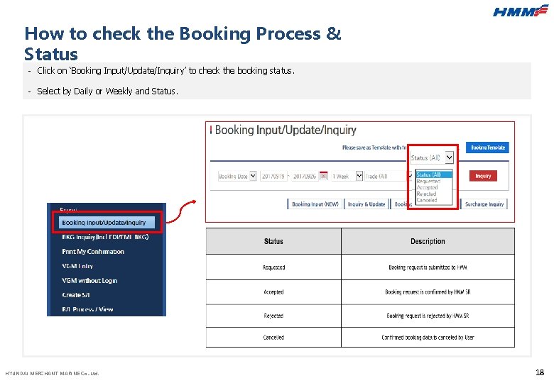 How to check the Booking Process & Status - Click on ‘Booking Input/Update/Inquiry’ to