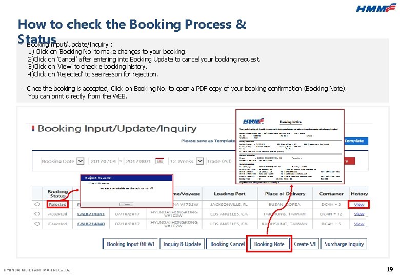 How to check the Booking Process & Status - Booking Input/Update/Inquiry : 1) Click