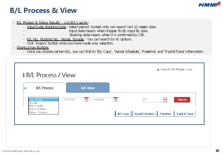 B/L Process & View - B/L Process & Status Results - List B/L’s up