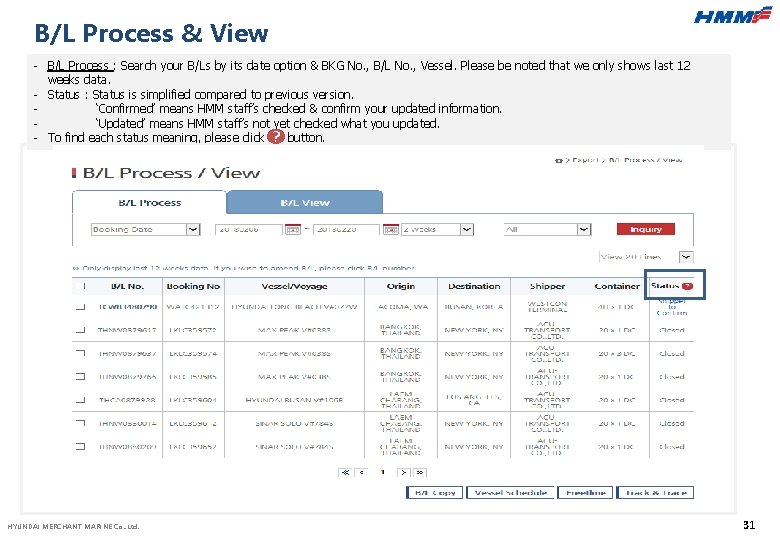 B/L Process & View - B/L Process : Search your B/Ls by its date