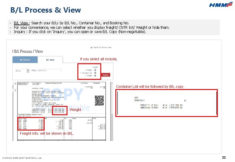 B/L Process & View - B/L View : Search your B/Ls by B/L No.