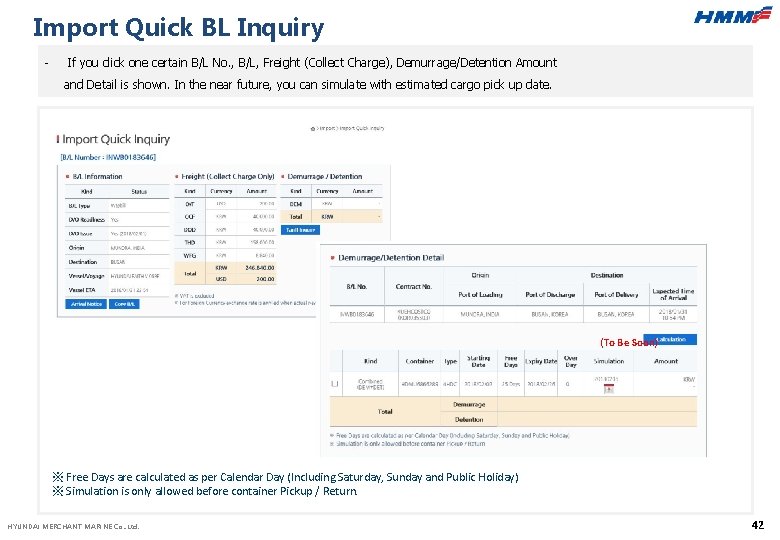 Import Quick BL Inquiry - If you click one certain B/L No. , B/L,