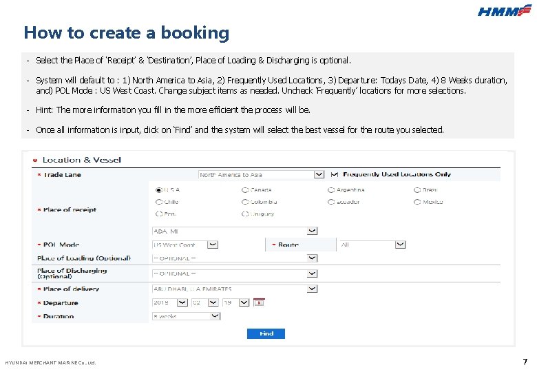 How to create a booking - Select the Place of ‘Receipt’ & ‘Destination’, Place