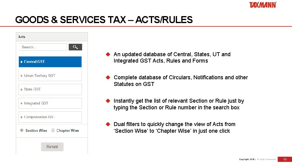 GOODS & SERVICES TAX – ACTS/RULES An updated database of Central, States, UT and