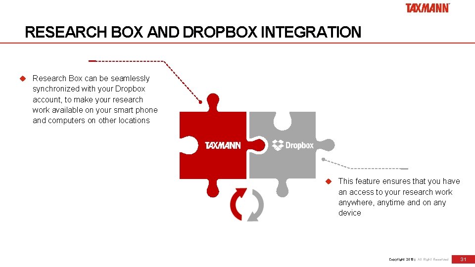 RESEARCH BOX AND DROPBOX INTEGRATION Research Box can be seamlessly synchronized with your Dropbox