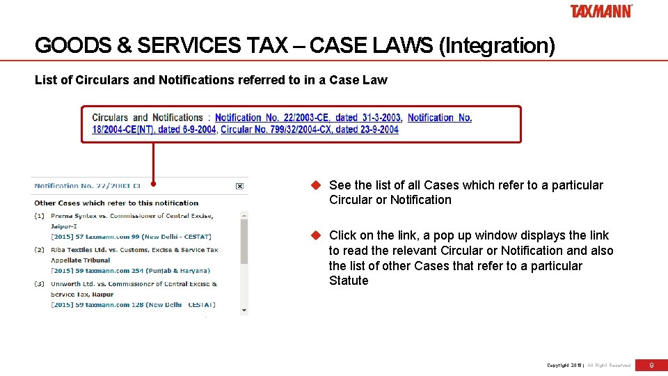 GOODS & SERVICES TAX – CASE LAWS (Integration) List of Circulars and Notifications referred