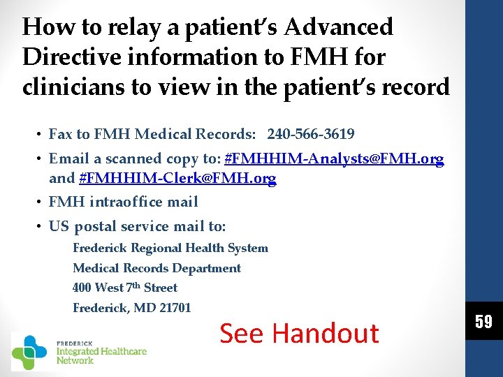 How to relay a patient’s Advanced Directive information to FMH for clinicians to view