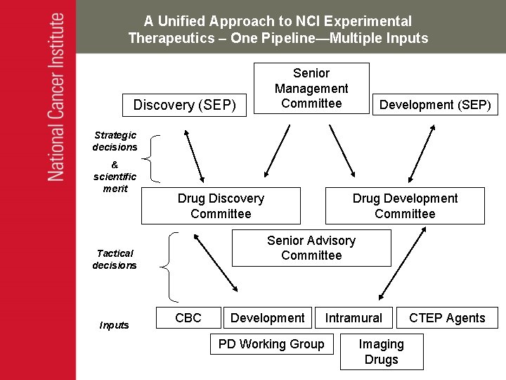 A Unified Approach to NCI Experimental Therapeutics – One Pipeline—Multiple Inputs Discovery (SEP) Senior