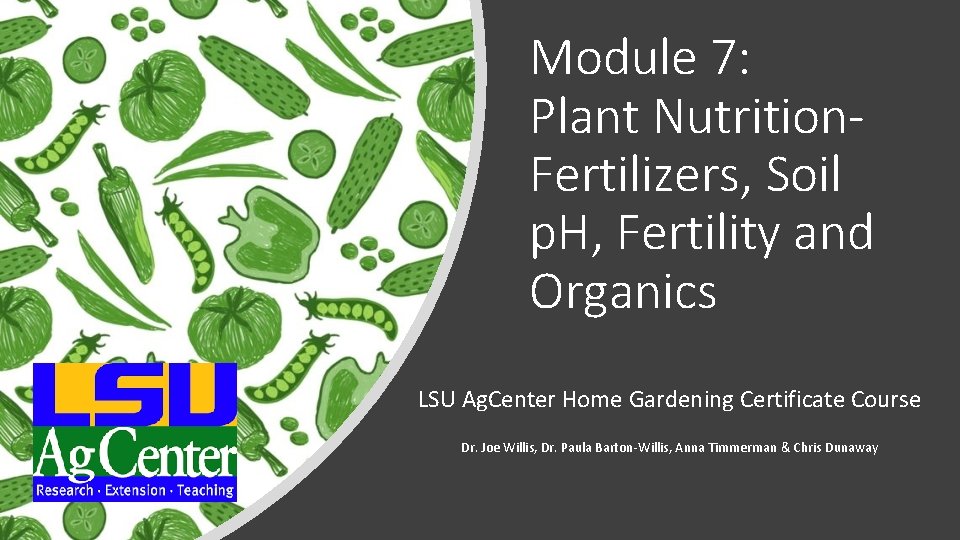 Module 7: Plant Nutrition. Fertilizers, Soil p. H, Fertility and Organics LSU Ag. Center