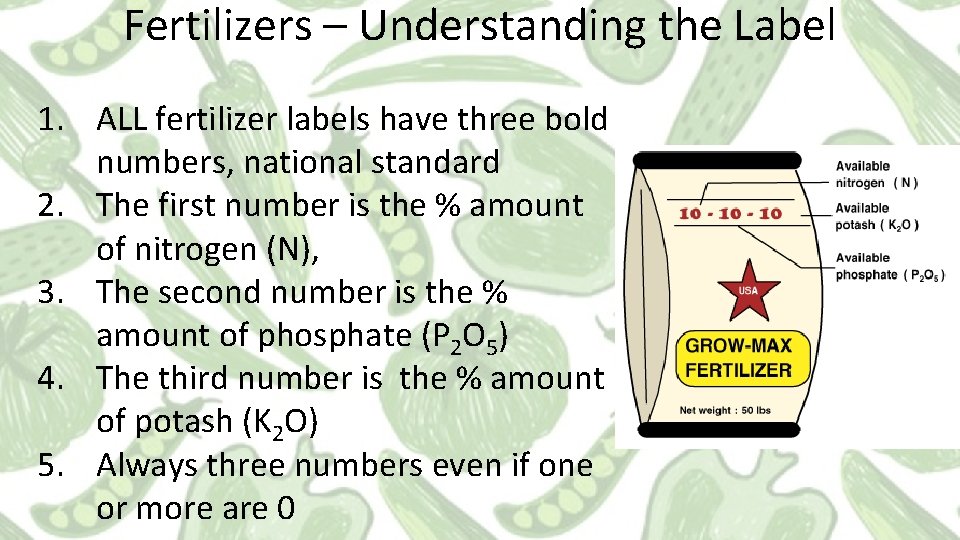 Fertilizers – Understanding the Label 1. ALL fertilizer labels have three bold numbers, national