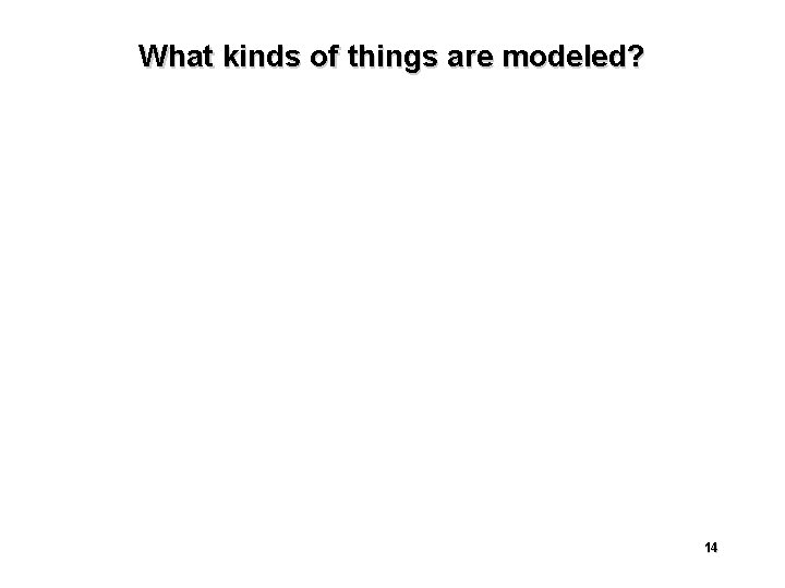 What kinds of things are modeled? 14 