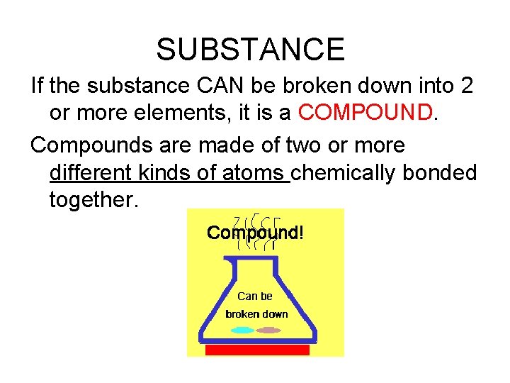 SUBSTANCE If the substance CAN be broken down into 2 or more elements, it