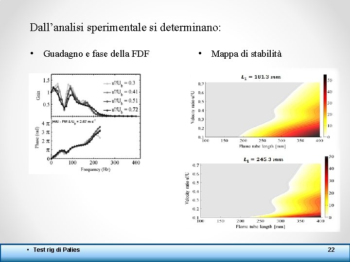 Dall’analisi sperimentale si determinano: • Guadagno e fase della FDF • Test rig di