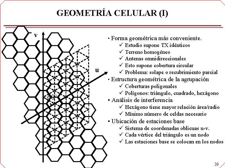 GEOMETRÍA CELULAR (I) v u 60º • Forma geométrica más conveniente. ü Estudio supone GEOMETRÍA CELULAR (I) v u 60º • Forma geométrica más conveniente. ü Estudio supone