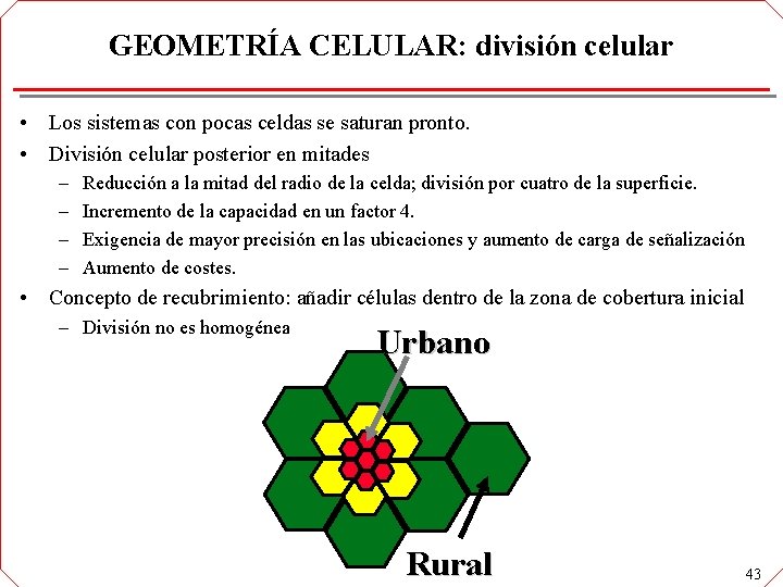 GEOMETRÍA CELULAR: división celular • Los sistemas con pocas celdas se saturan pronto. • GEOMETRÍA CELULAR: división celular • Los sistemas con pocas celdas se saturan pronto. •