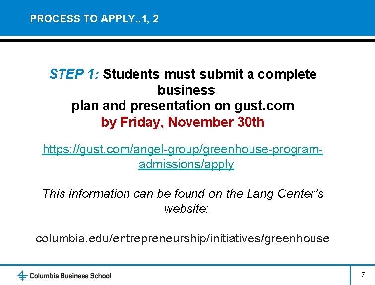 PROCESS TO APPLY. . 1, 2 STEP 1: Students must submit a complete business
