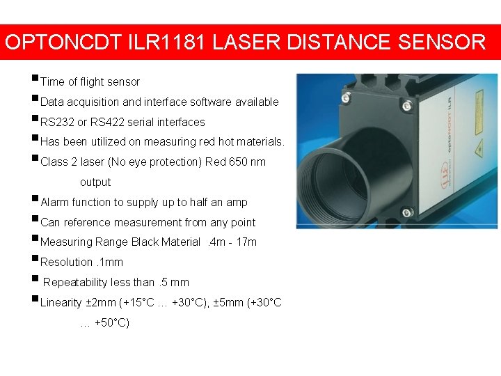 OPTONCDT ILR 1181 LASER DISTANCE SENSOR §Time of flight sensor §Data acquisition and interface