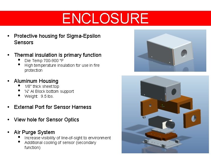 ENCLOSURE • Protective housing for Sigma-Epsilon Sensors • Thermal insulation is primary function •