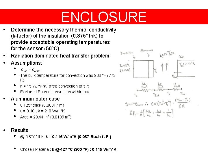 ENCLOSURE • • • Determine the necessary thermal conductivity (k-factor) of the insulation (0.