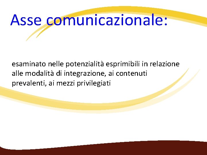  Asse comunicazionale: esaminato nelle potenzialità esprimibili in relazione alle modalità di integrazione, ai