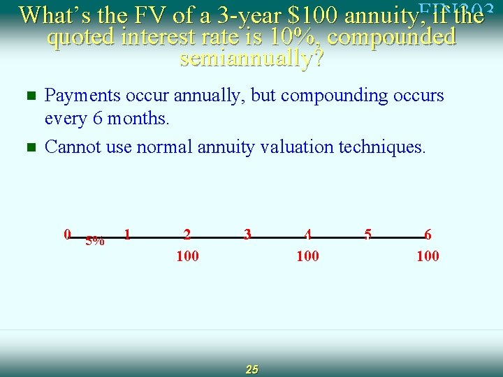FV of a 3 -year $100 annuity, FIN 303 if the quoted interest rate