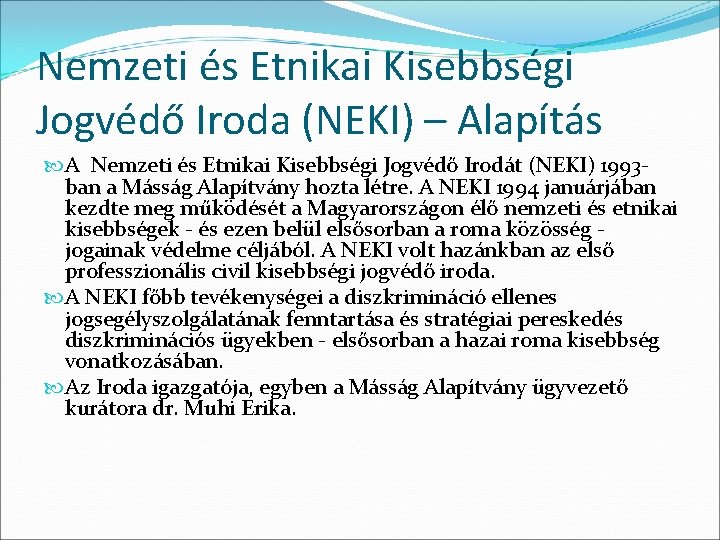 Nemzeti és Etnikai Kisebbségi Jogvédő Iroda (NEKI) – Alapítás A Nemzeti és Etnikai Kisebbségi