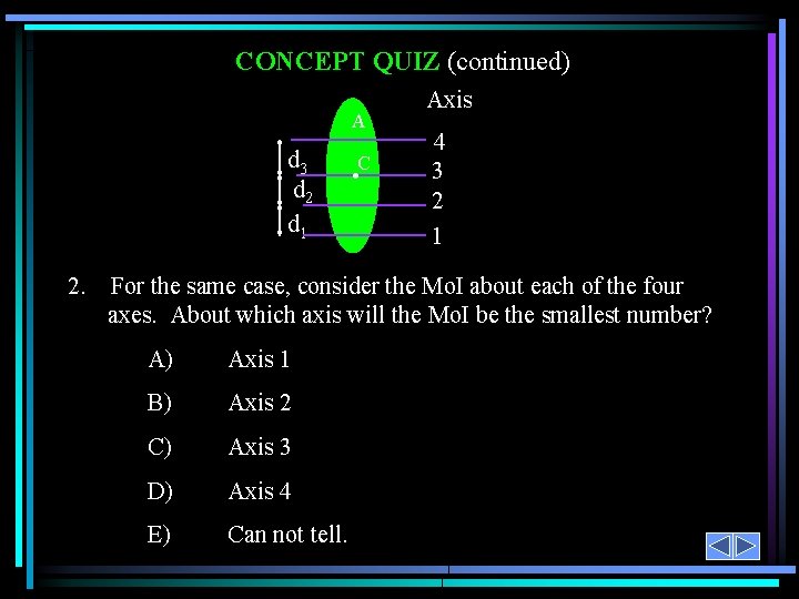 CONCEPT QUIZ (continued) A d 3 d 2 d 1 2. C • Axis