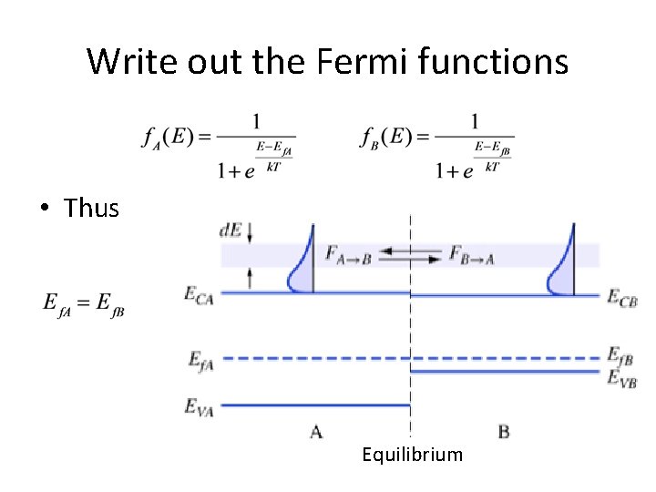 Write out the Fermi functions • Thus Equilibrium 