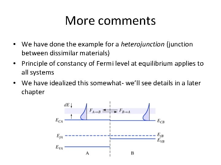 More comments • We have done the example for a heterojunction (junction between dissimilar