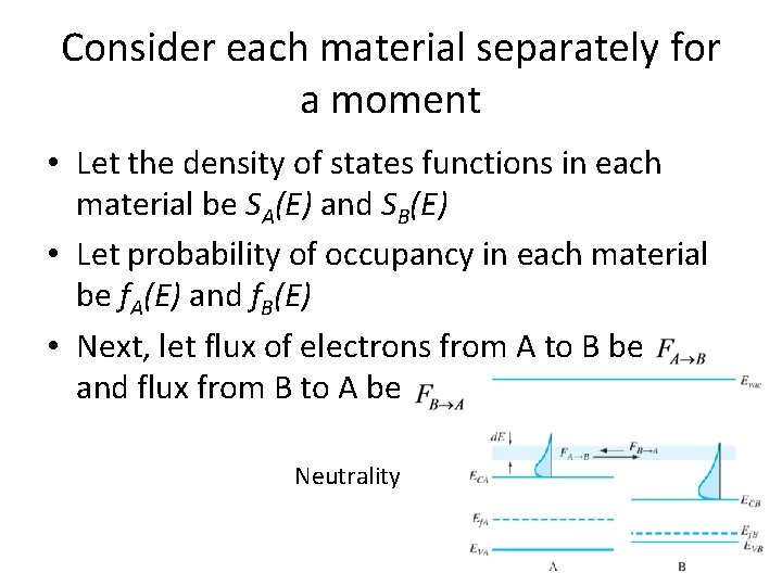 Consider each material separately for a moment • Let the density of states functions