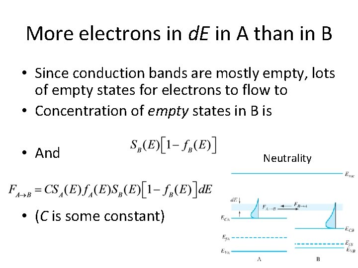 More electrons in d. E in A than in B • Since conduction bands