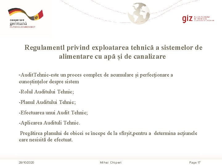  Regulamentl privind exploatarea tehnică a sistemelor de alimentare cu apă și de canalizare