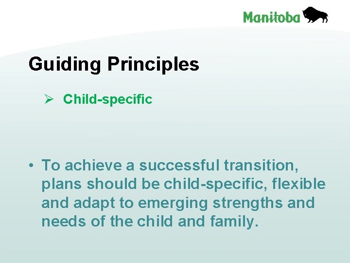 Guiding Principles Ø Child-specific • To achieve a successful transition, plans should be child-specific,